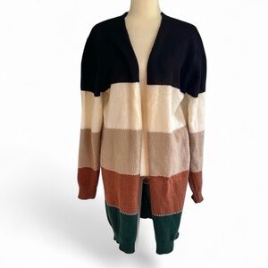 Color Block Open Front Cardigan